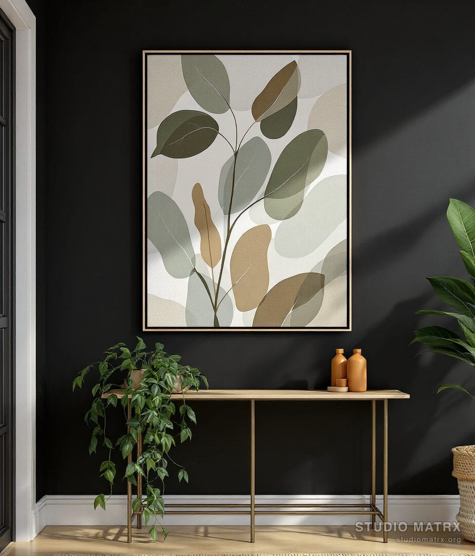 Abstract Botanical Painting — Charcoal Wall