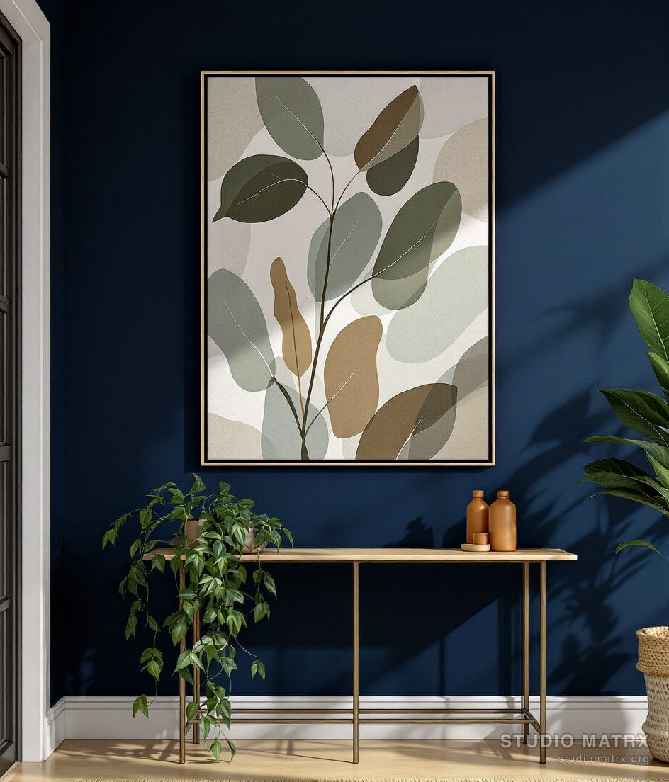 Abstract Botanical Painting — Navy Wall