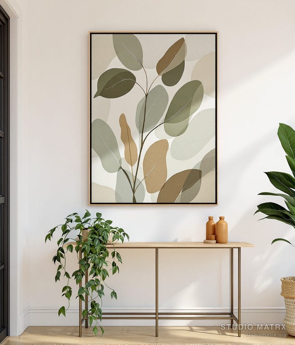 Abstract Botanical Painting — Warm White Wall