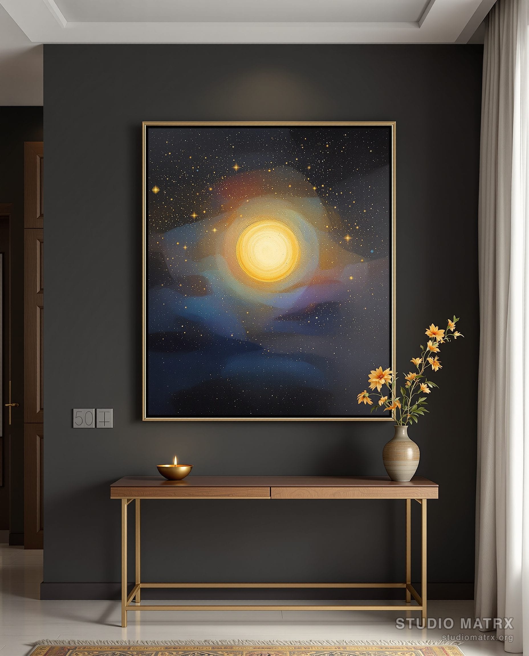 Bindu-Inspired Abstract Painting — Charcoal Wall