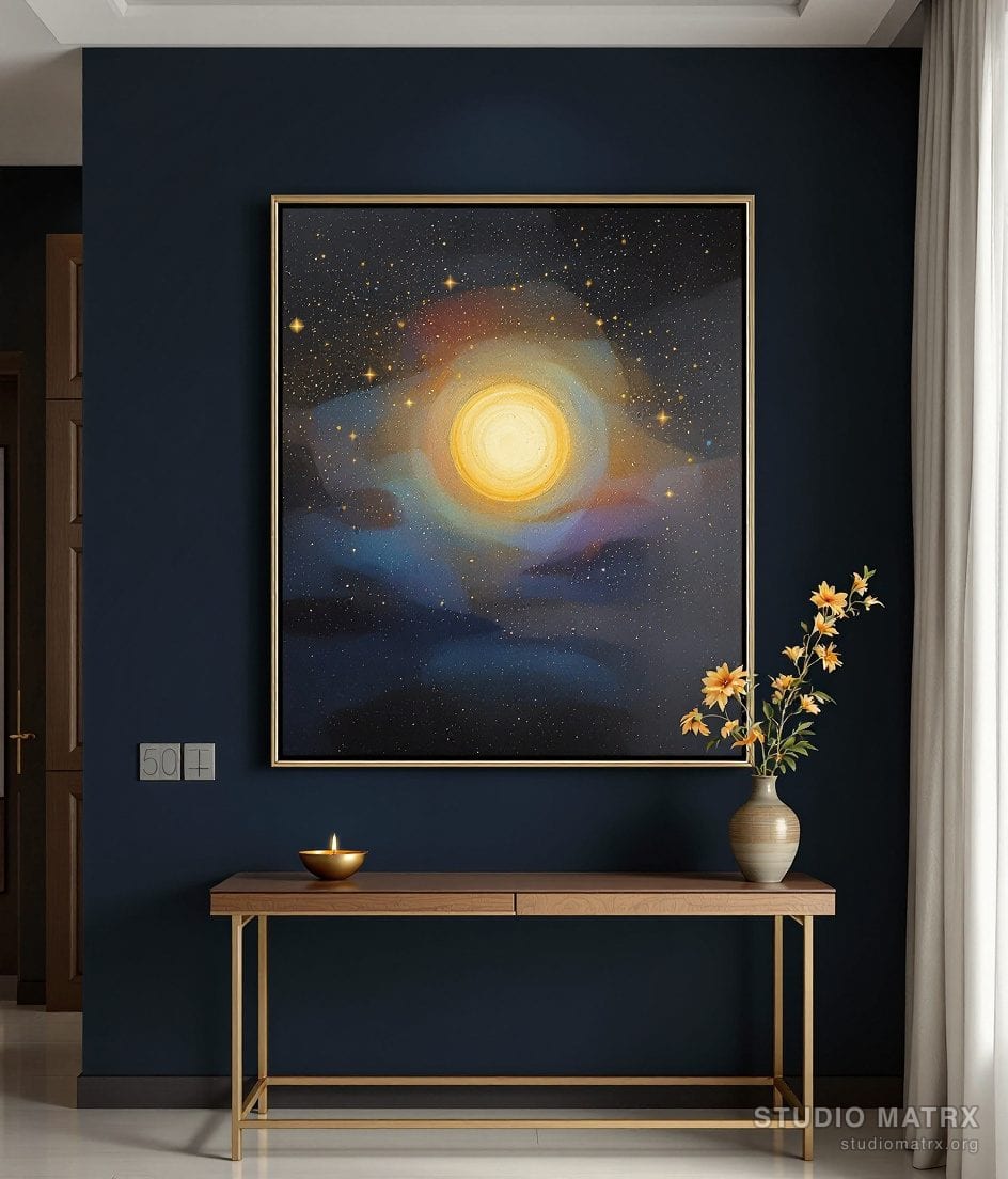 Bindu-Inspired Abstract Painting — Navy Wall