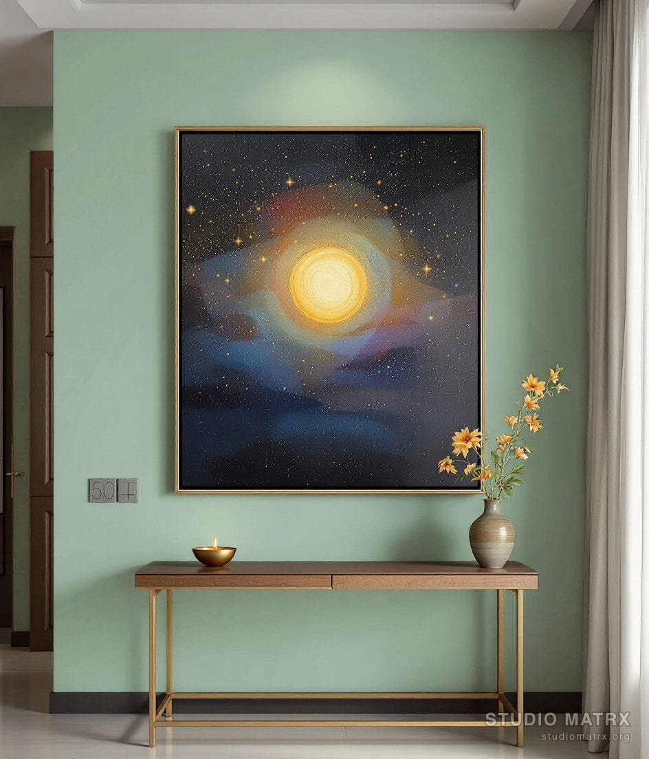 Bindu-Inspired Abstract Painting — Sage Wall