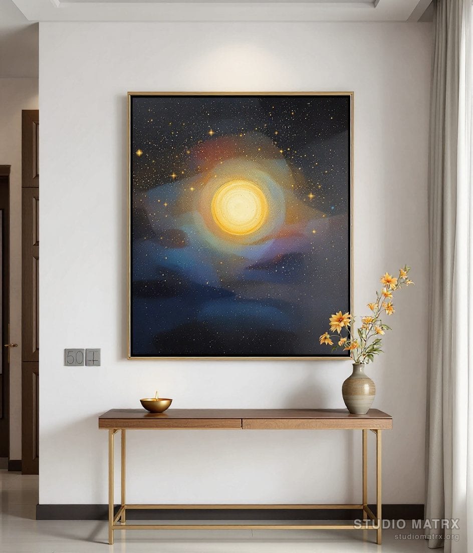 Bindu-Inspired Abstract Painting — Warm White Wall