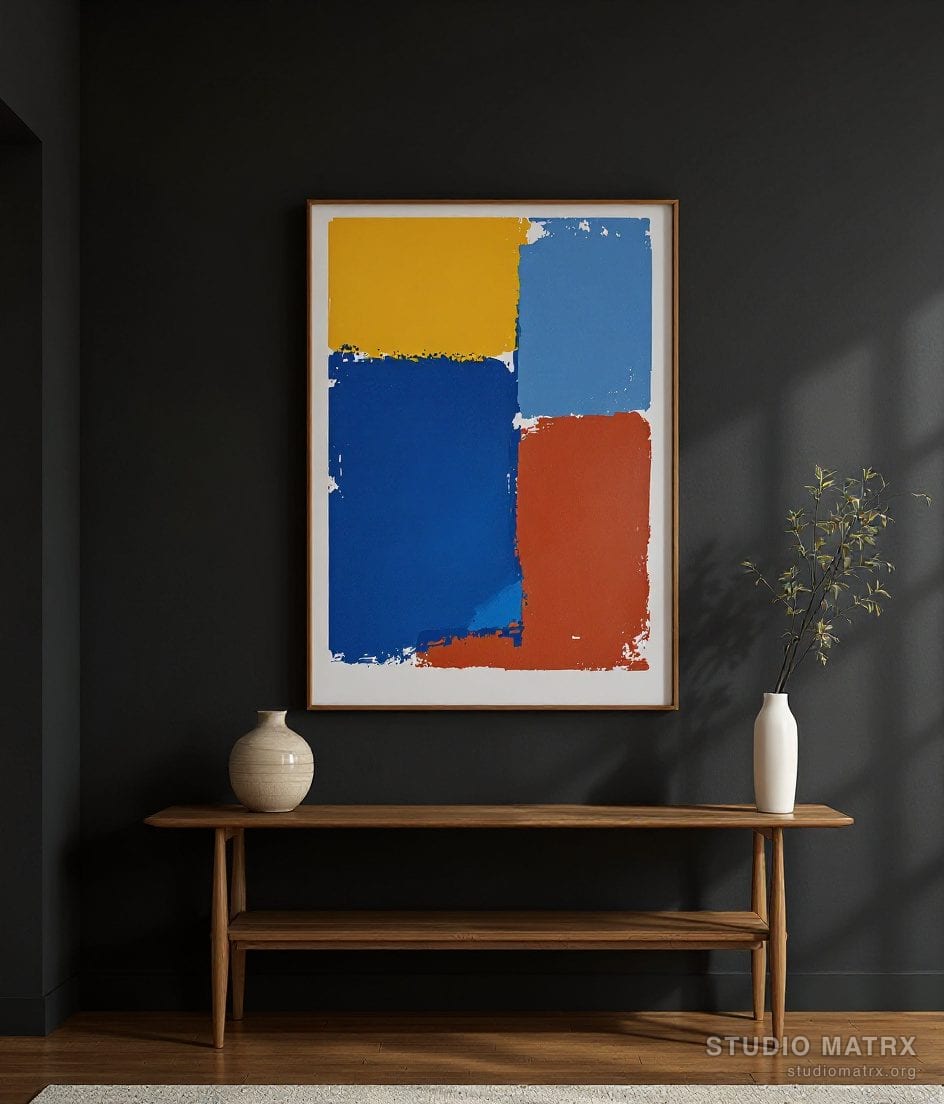 Bold Colour-Block Abstract Painting — Charcoal Wall