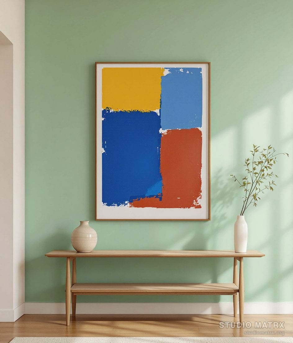 Bold Colour-Block Abstract Painting — Sage Wall