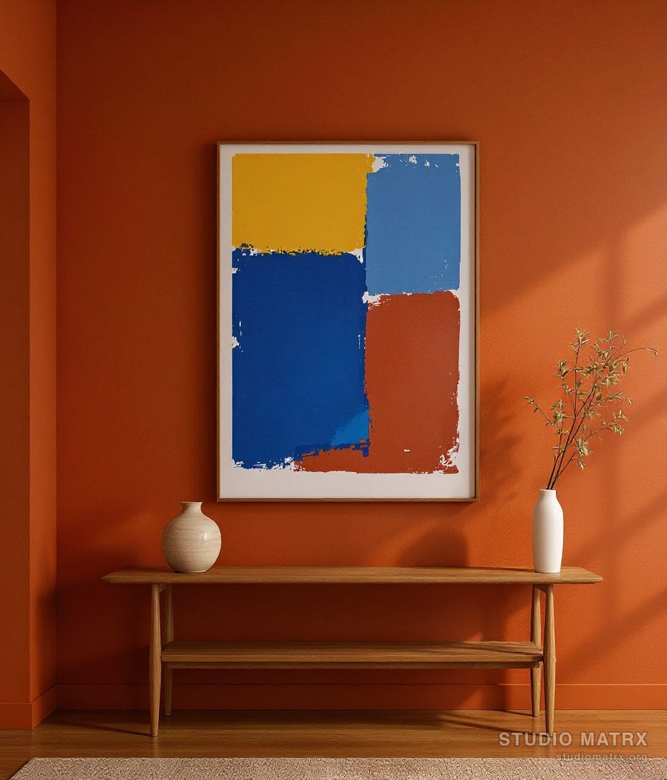 Bold Colour-Block Abstract Painting — Terracotta Wall