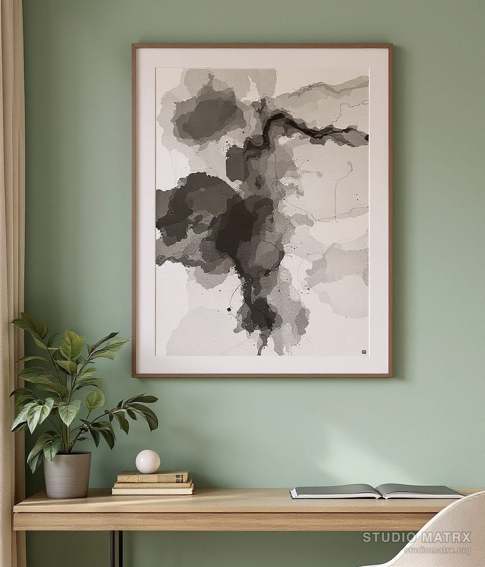 Charcoal Sketch Abstract — Sage Wall
