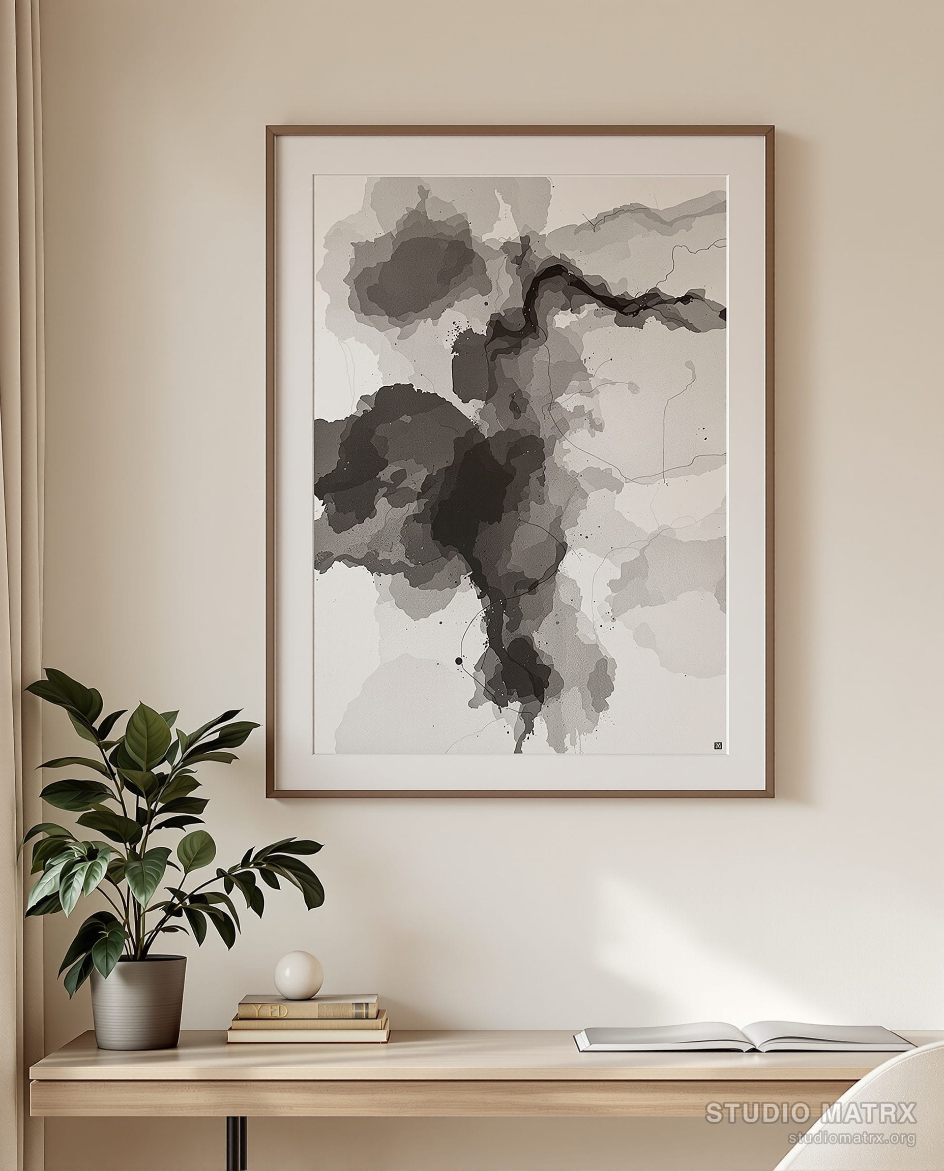 Charcoal Sketch Abstract — Warm White Wall