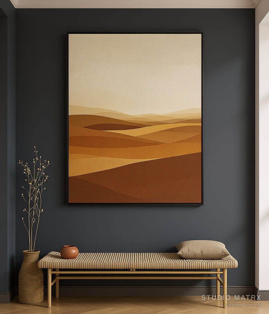 Earthy Ochre Abstract — Charcoal Wall