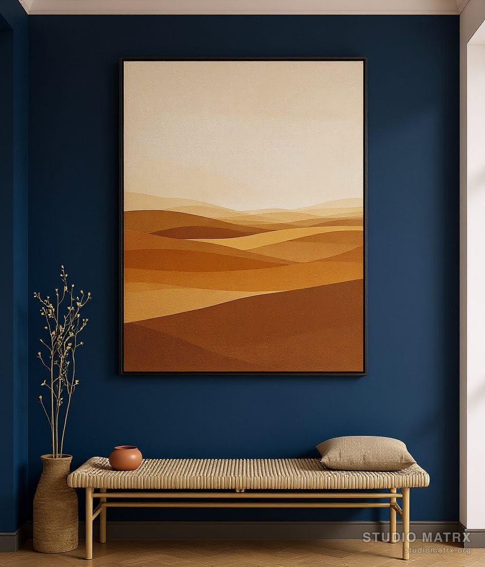 Earthy Ochre Abstract — Navy Wall