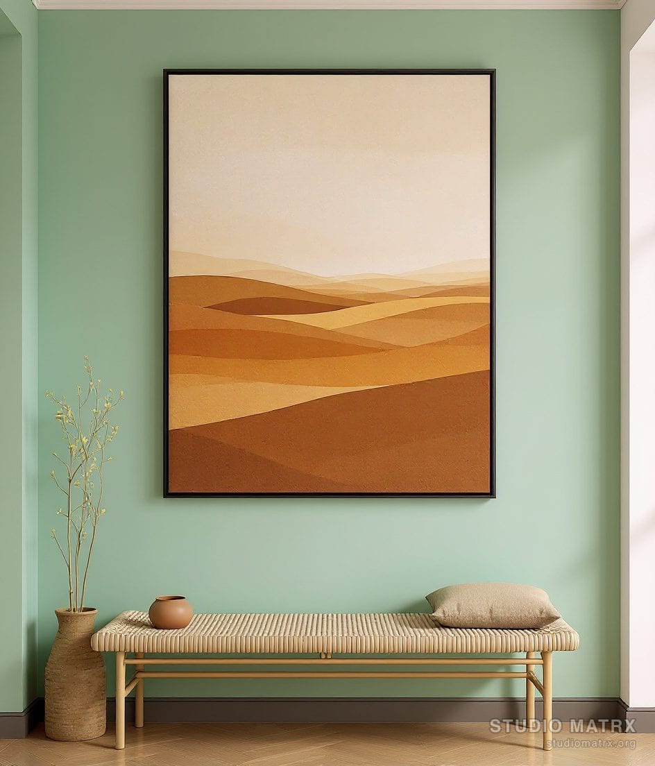 Earthy Ochre Abstract — Sage Wall