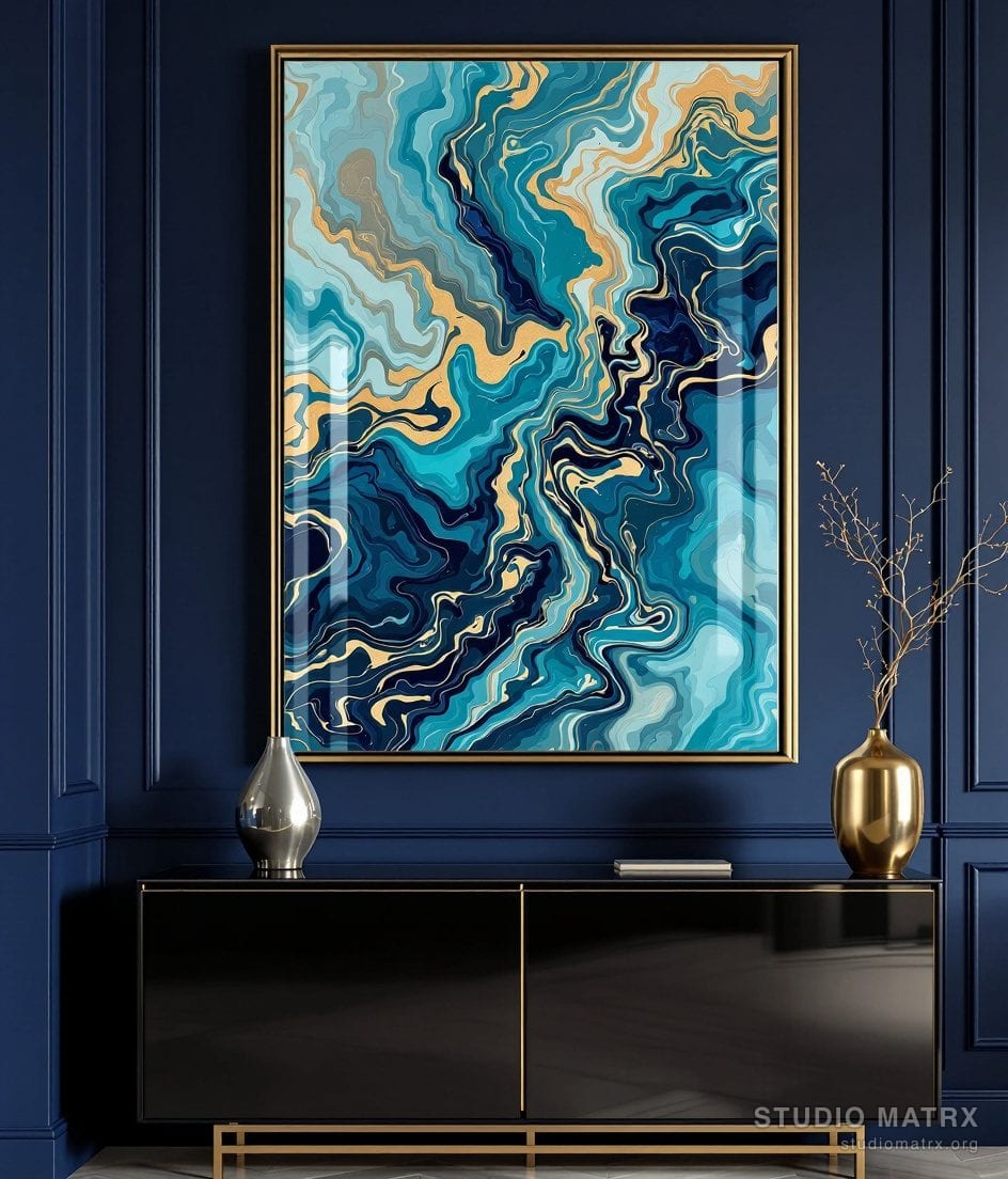 Fluid Marbled Abstract — Charcoal Wall
