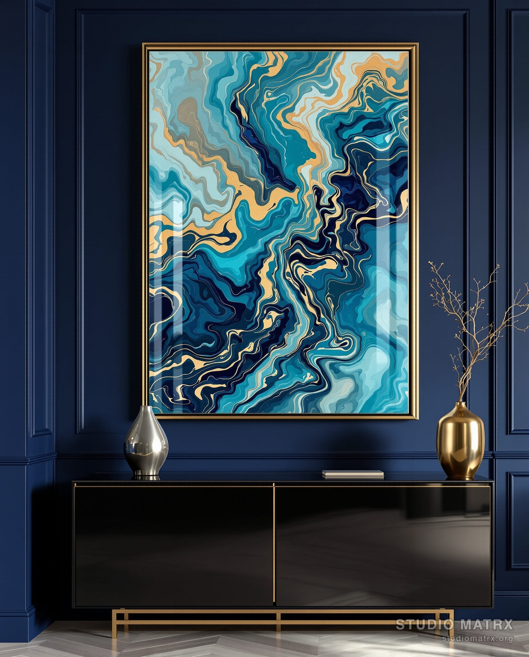 Fluid Marbled Abstract — Navy Wall