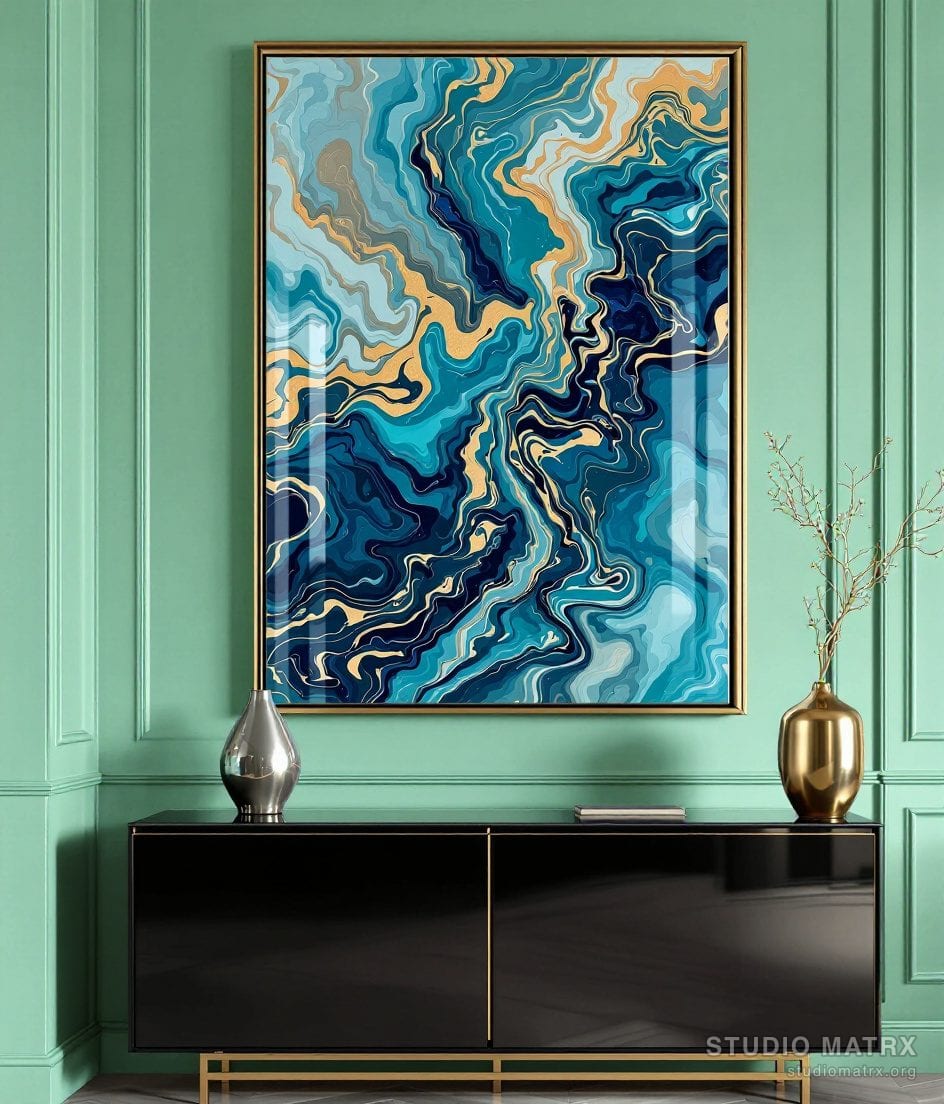 Fluid Marbled Abstract — Sage Wall