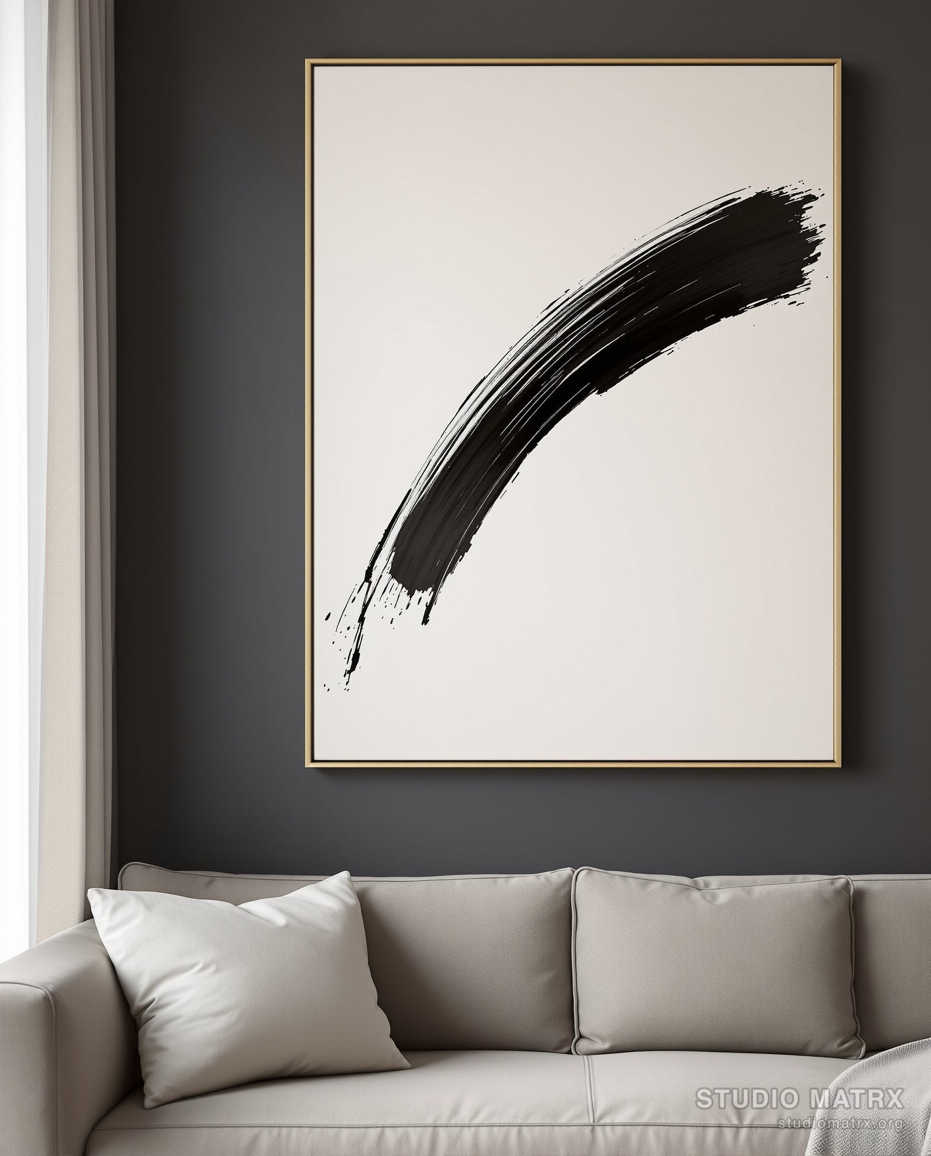 Gestural Brushstroke Abstract — Charcoal Wall