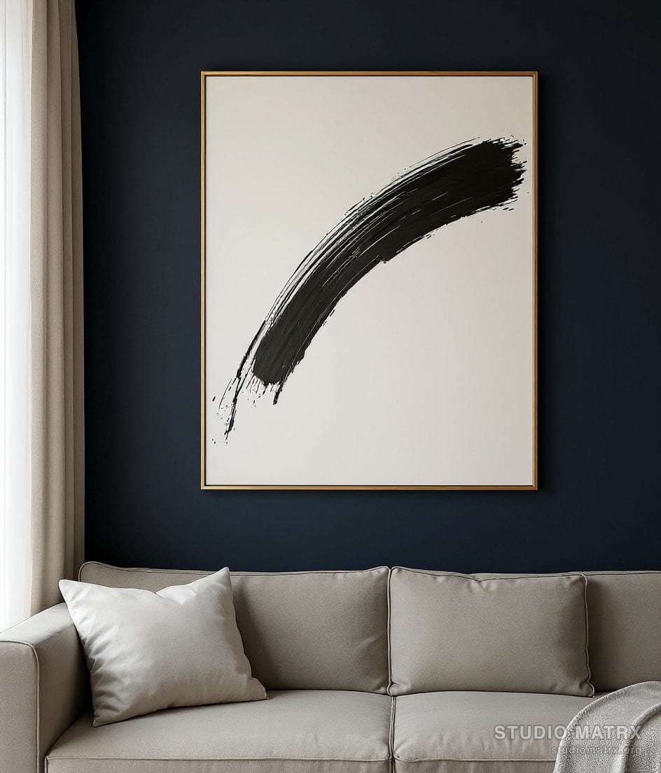 Gestural Brushstroke Abstract — Navy Wall