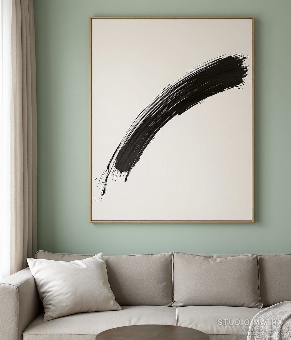 Gestural Brushstroke Abstract — Sage Wall