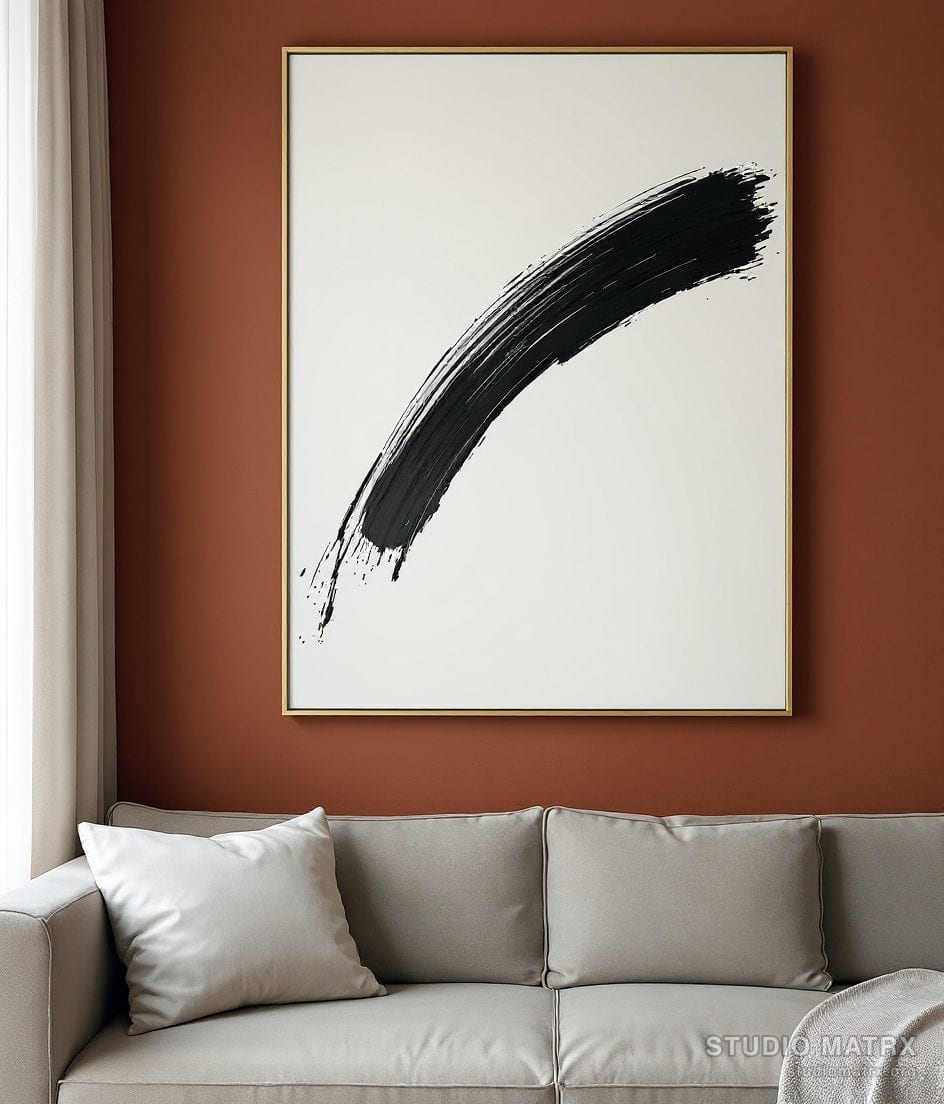 Gestural Brushstroke Abstract — Terracotta Wall