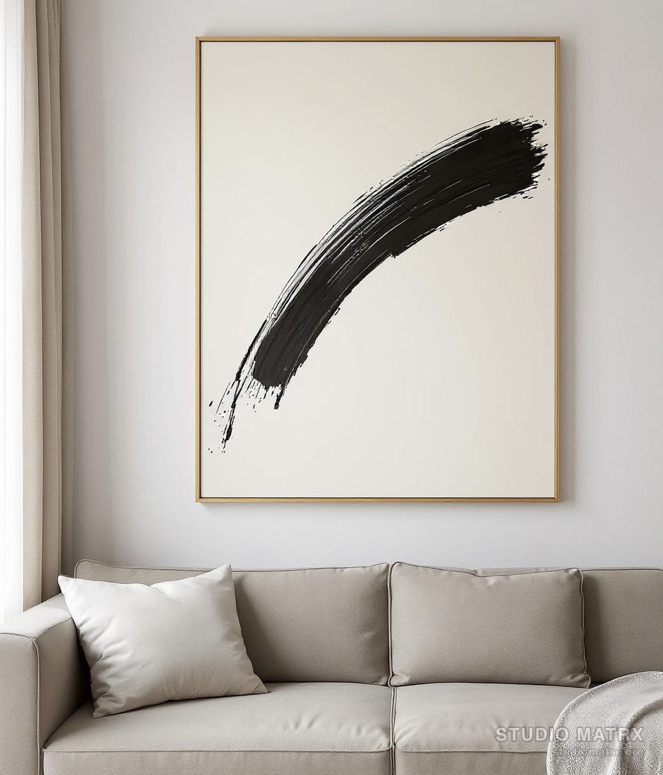 Gestural Brushstroke Abstract — Warm White Wall