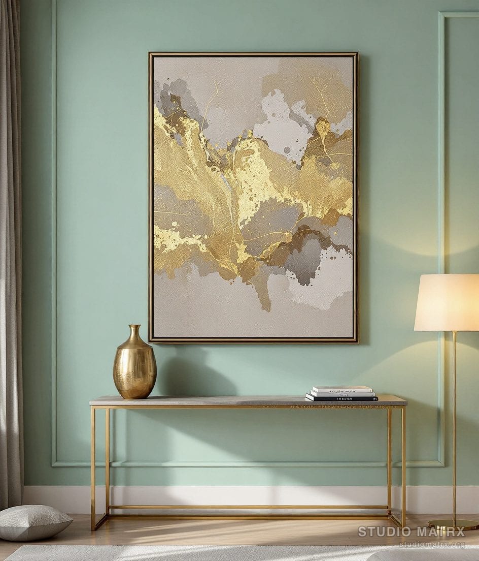 Gold-Leaf Abstract Painting — Sage Wall