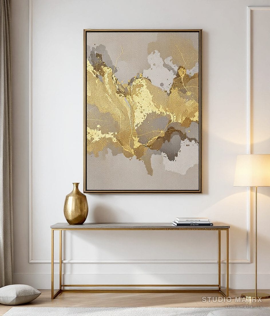 Gold-Leaf Abstract Painting — Warm White Wall