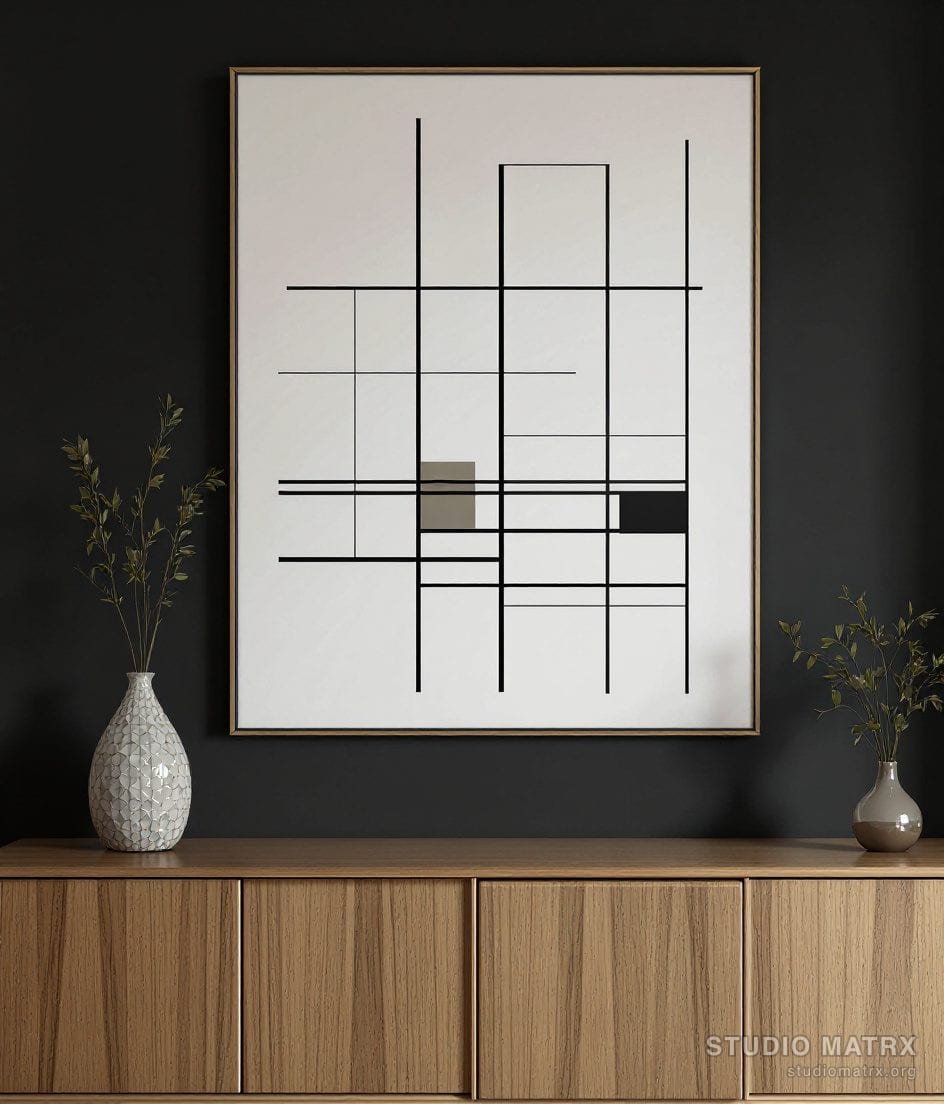 Grid Mondrian-Style Abstract — Charcoal Wall