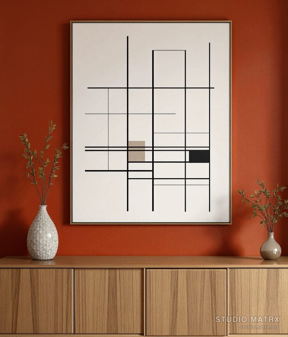 Grid Mondrian-Style Abstract — Terracotta Wall