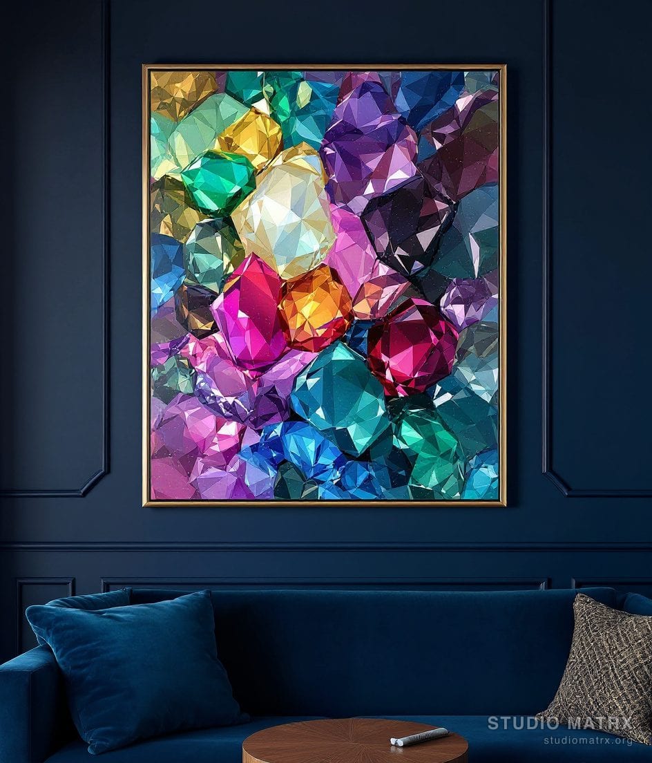 Jewel-Tone Abstract Painting — Charcoal Wall