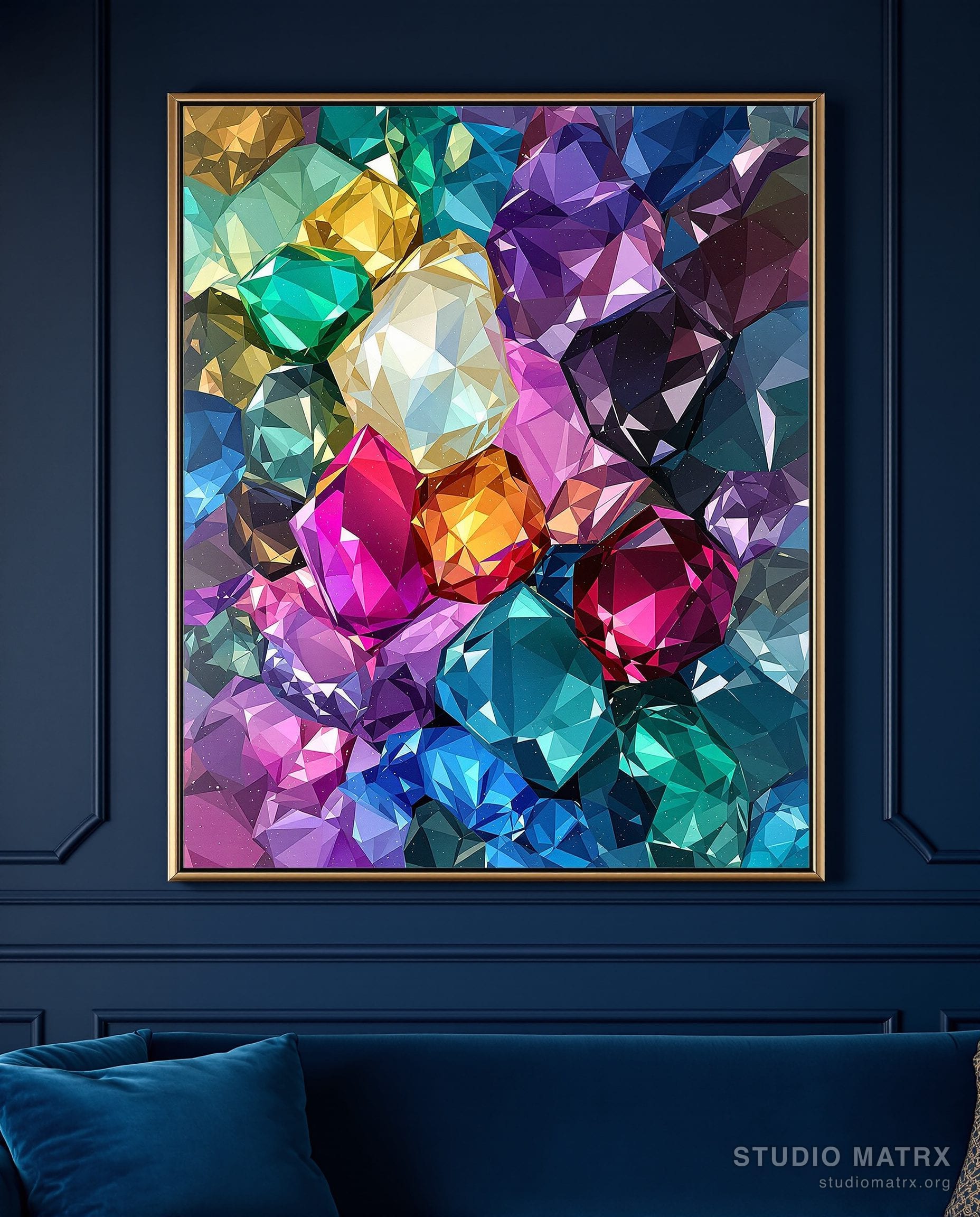 Jewel-Tone Abstract Painting — Navy Wall