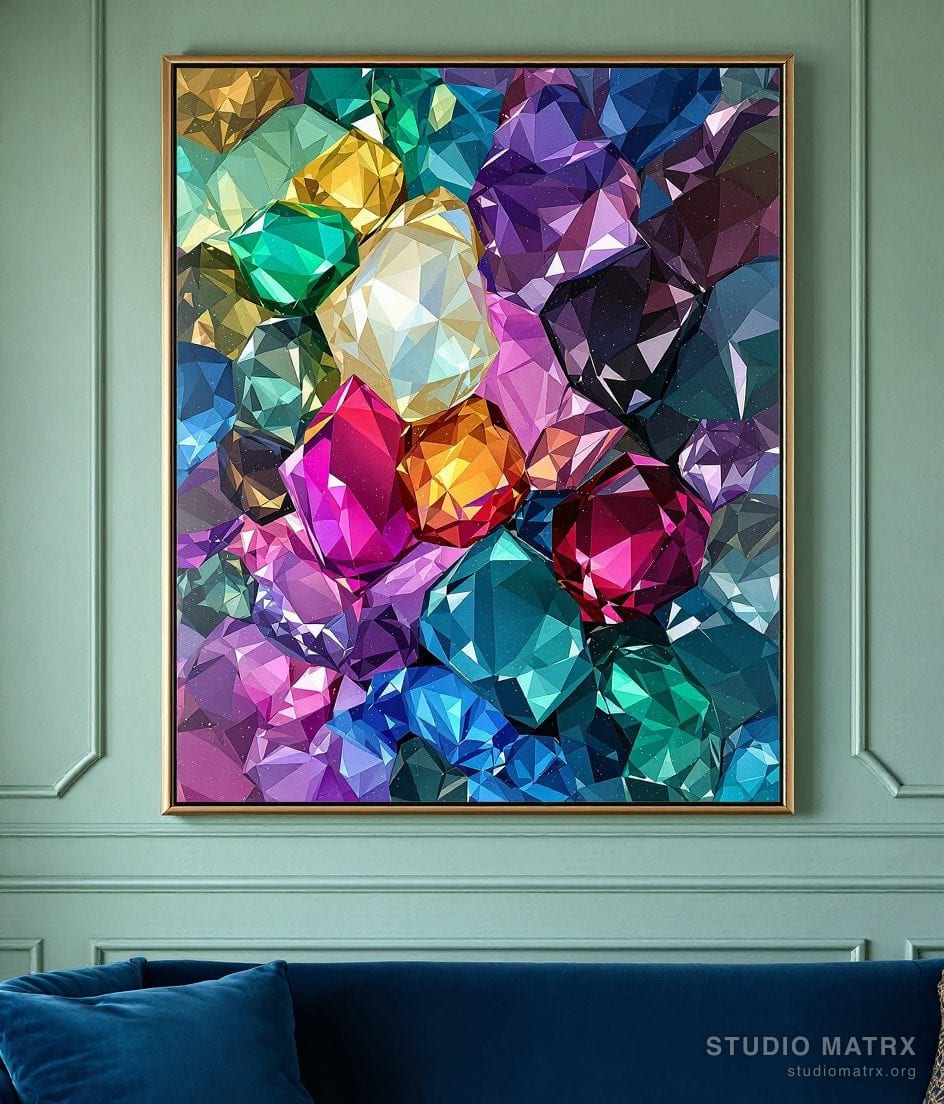 Jewel-Tone Abstract Painting — Sage Wall