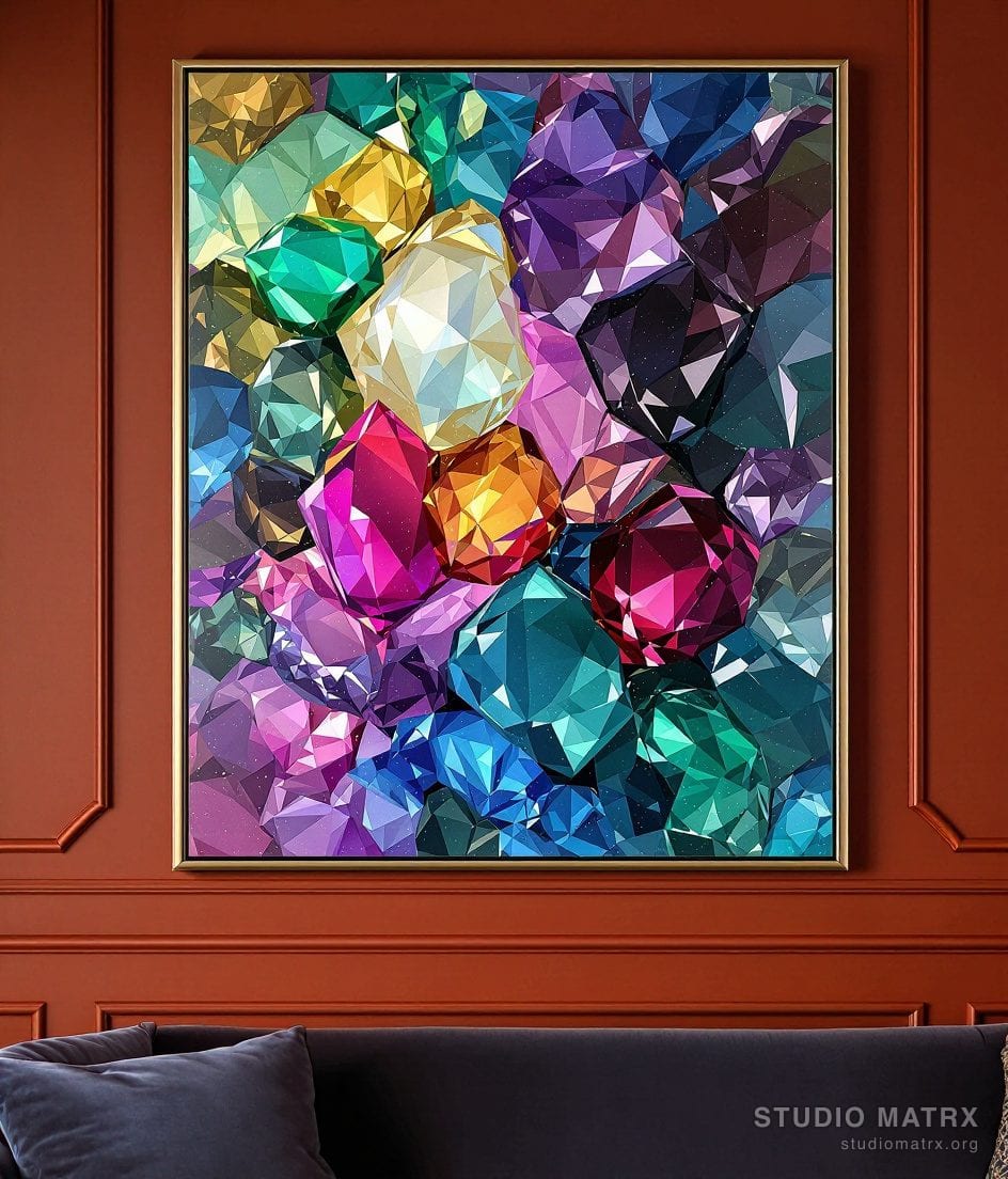 Jewel-Tone Abstract Painting — Terracotta Wall