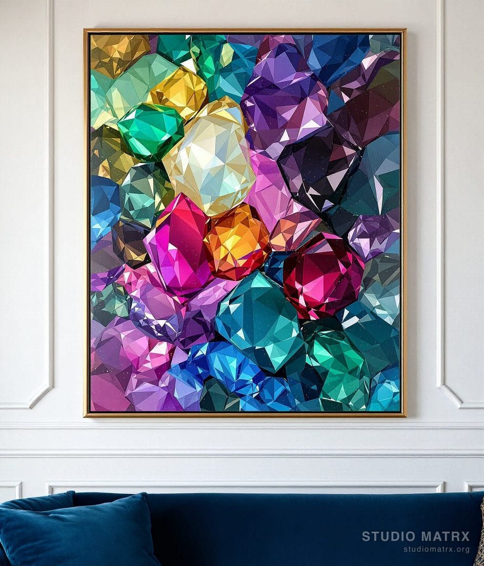 Jewel-Tone Abstract Painting — Warm White Wall