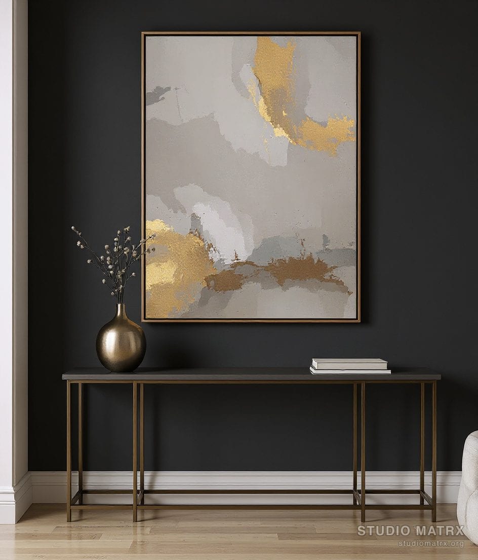 Metallic Accent Abstract — Charcoal Wall