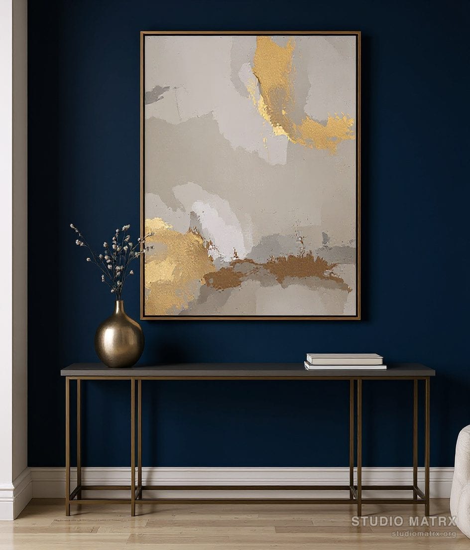 Metallic Accent Abstract — Navy Wall