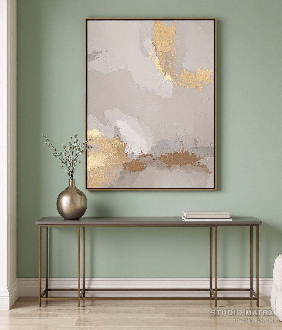 Metallic Accent Abstract — Sage Wall