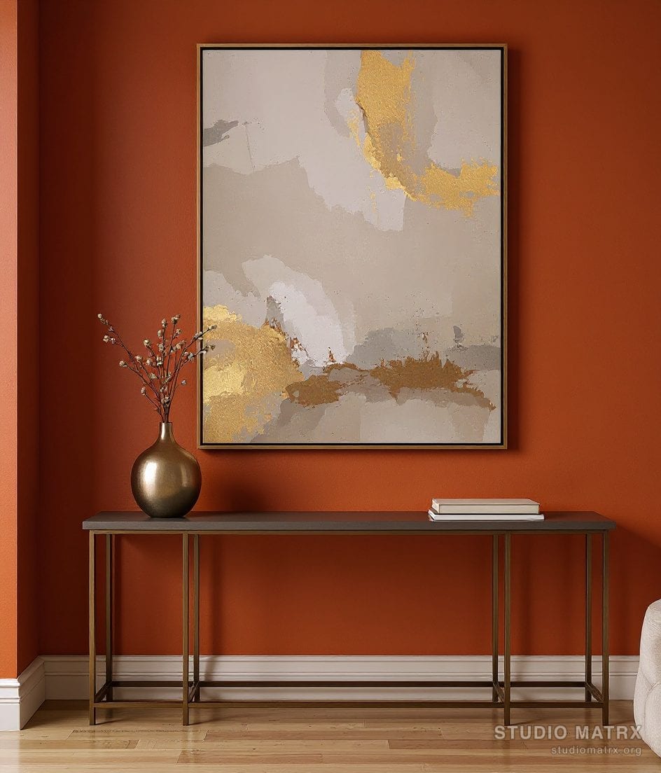 Metallic Accent Abstract — Terracotta Wall
