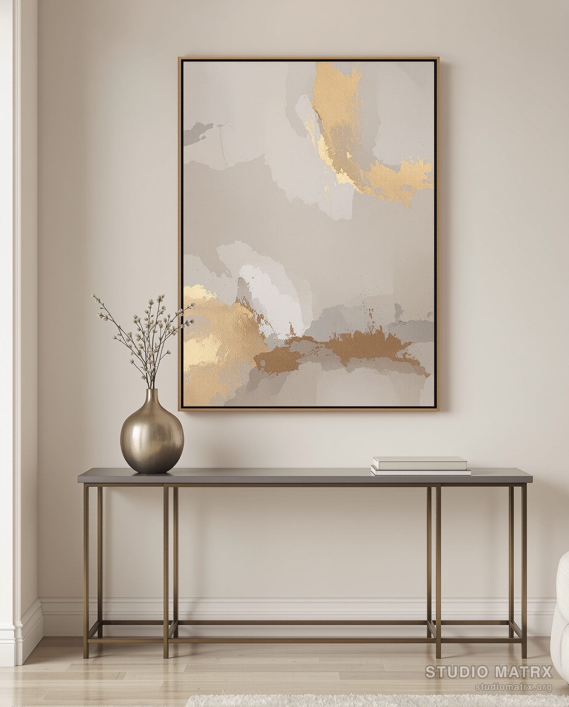 Metallic Accent Abstract — Warm White Wall