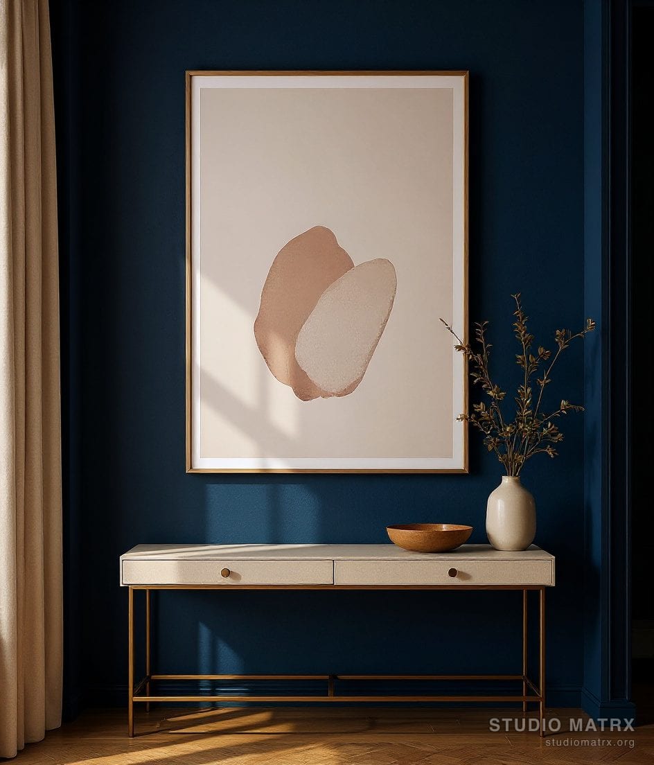 Minimal Blush Abstract — Navy Wall