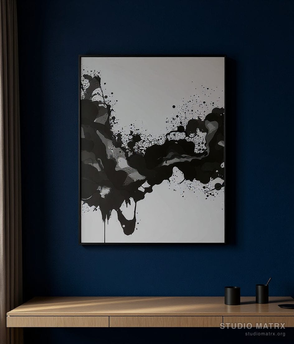 Monochrome Ink Abstract — Navy Wall