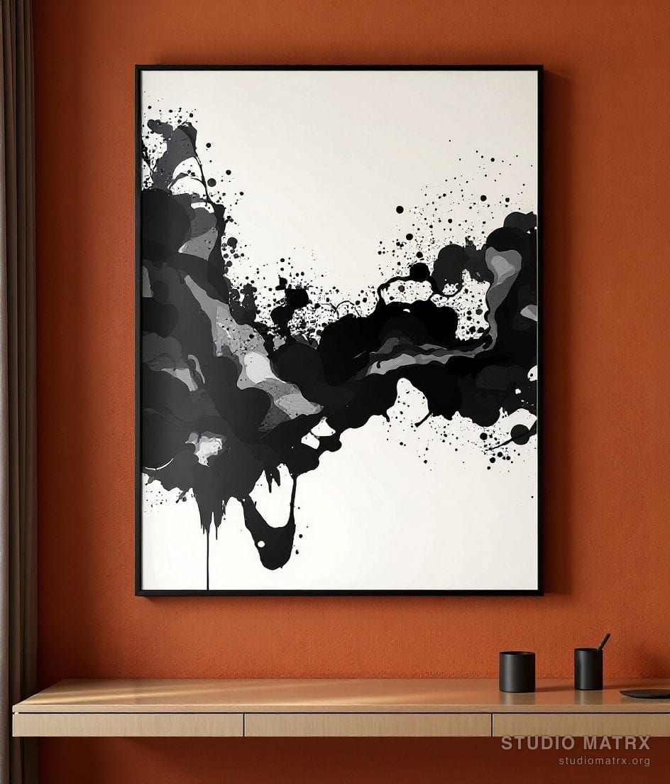 Monochrome Ink Abstract — Terracotta Wall