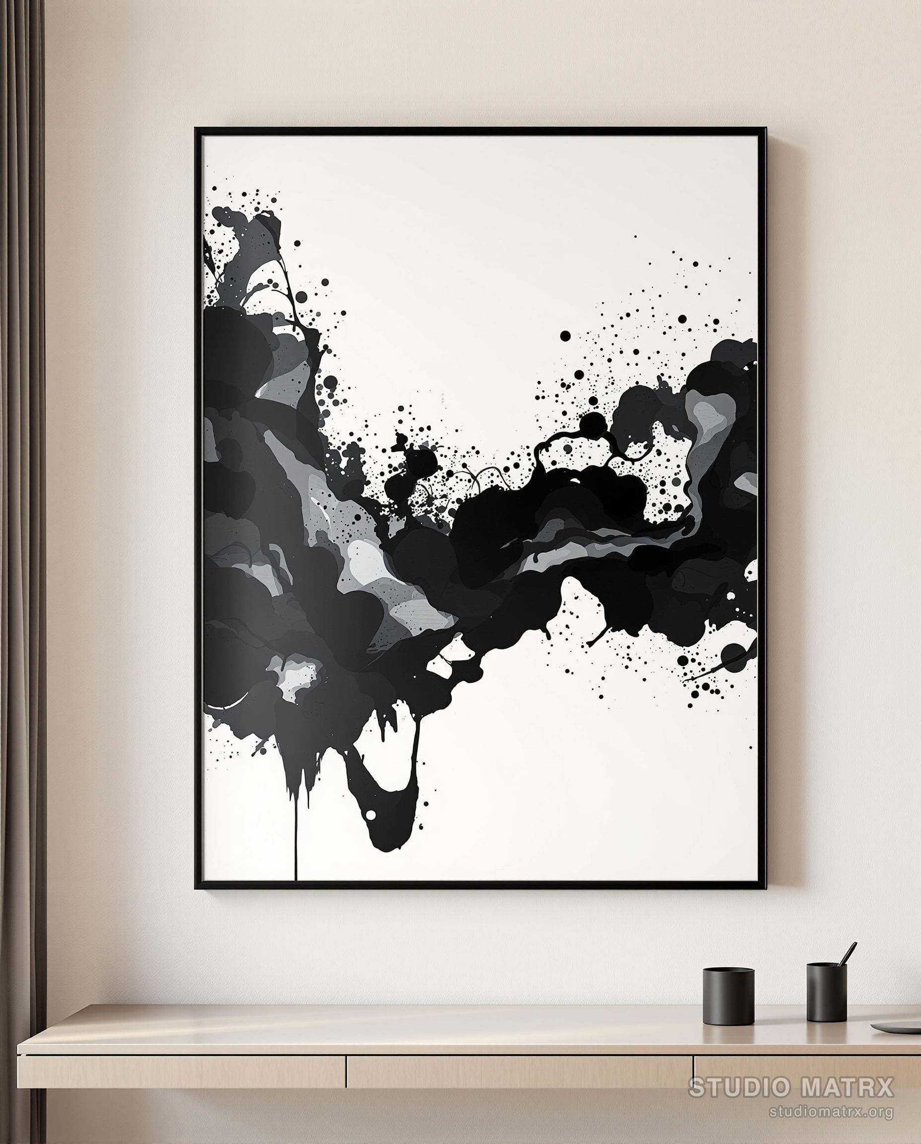 Monochrome Ink Abstract — Warm White Wall