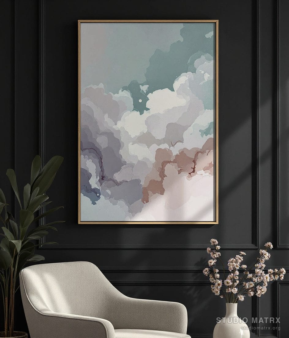 Soft Pastel Abstract Painting — Charcoal Wall