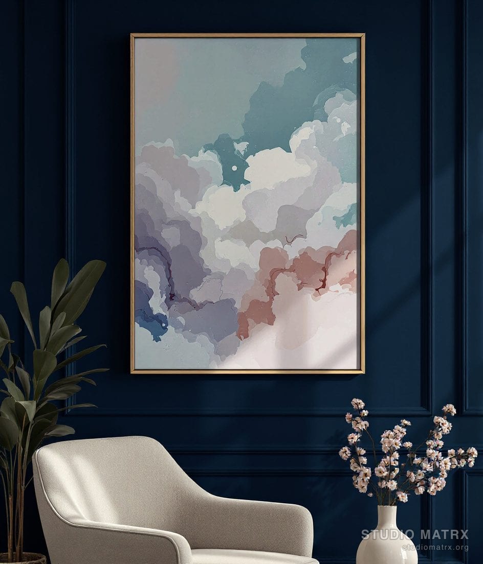 Soft Pastel Abstract Painting — Navy Wall