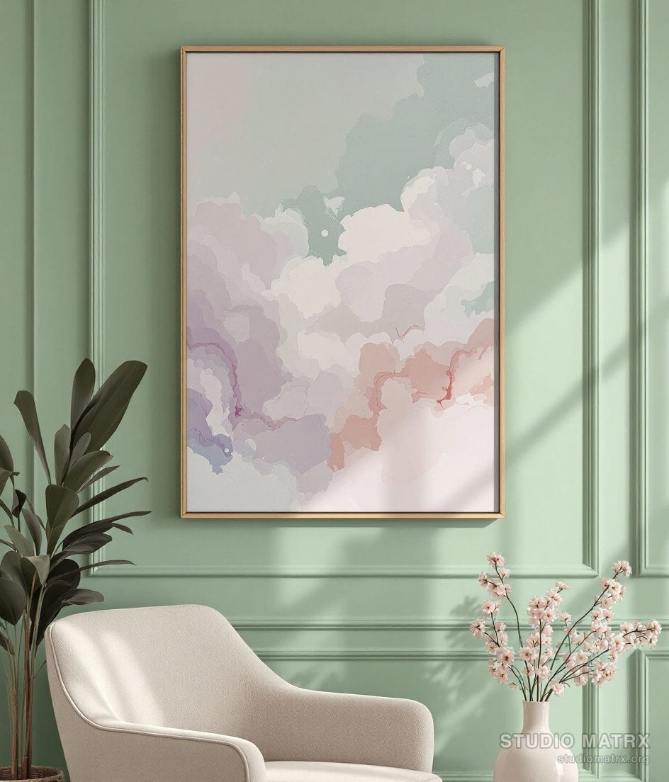 Soft Pastel Abstract Painting — Sage Wall