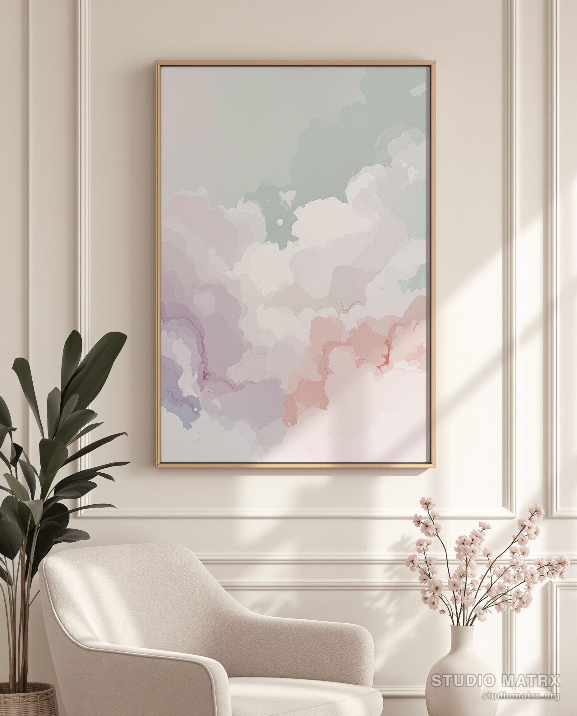 Soft Pastel Abstract Painting — Warm White Wall