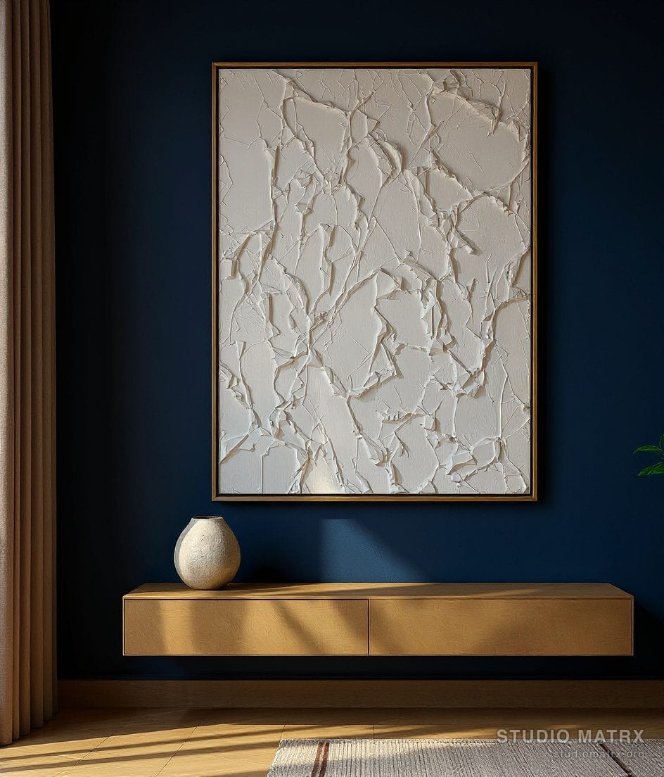 Plaster Impasto Abstract — Navy Wall