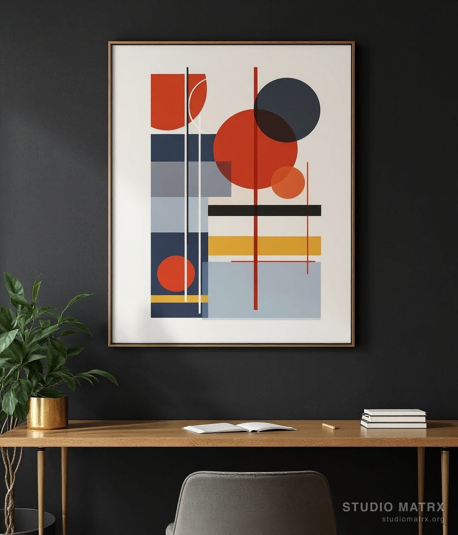 Primary Geometric Abstract — Charcoal Wall