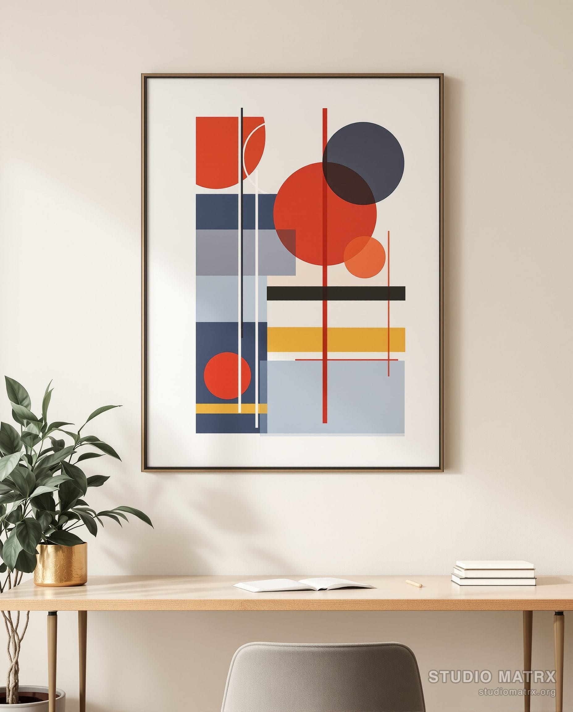 Primary Geometric Abstract — Warm White Wall