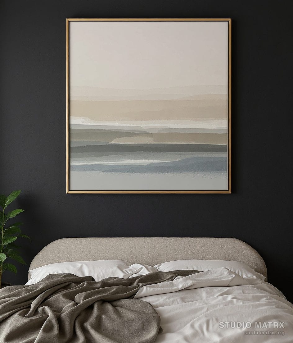 Soft Horizon Abstract — Charcoal Wall