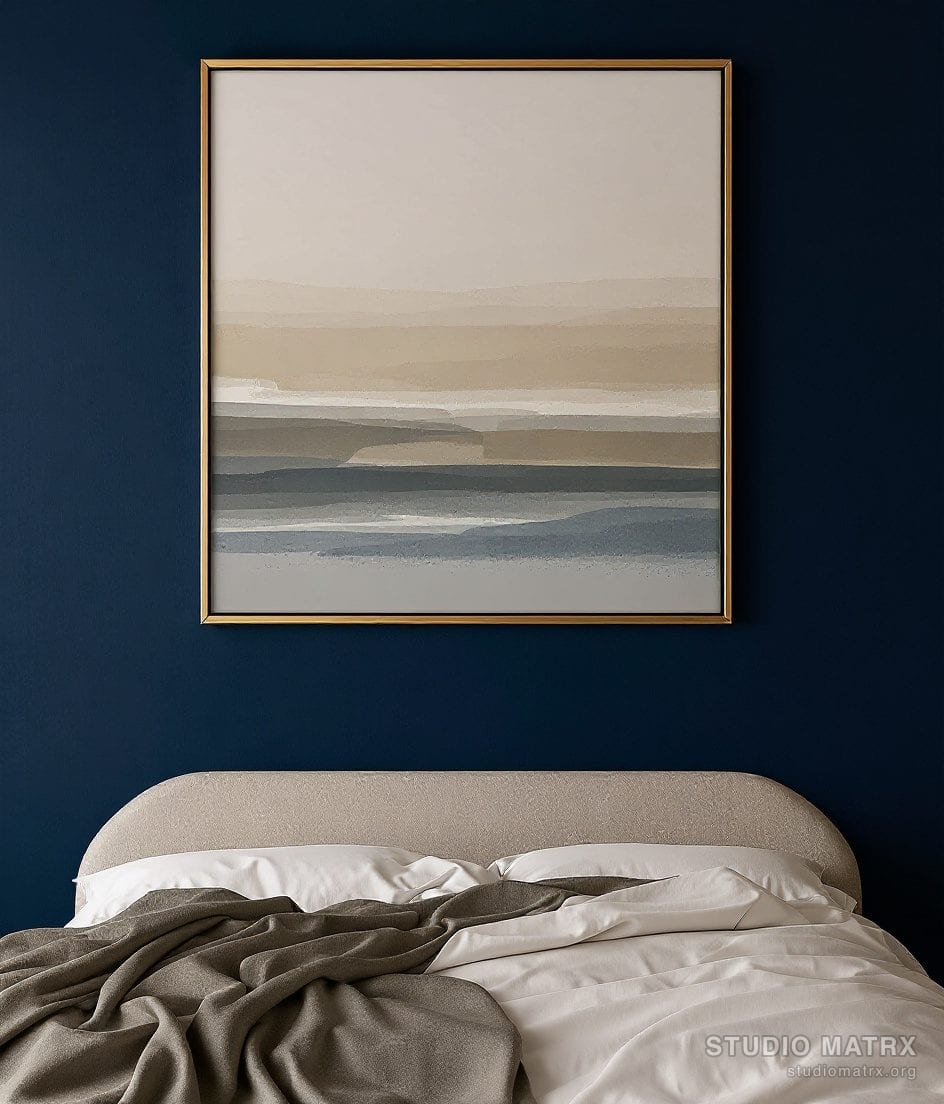 Soft Horizon Abstract — Navy Wall